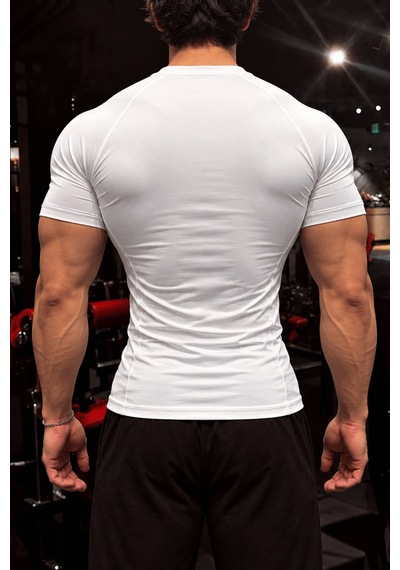 Genius Store Erkek Dalgıç Kumaş Compression Spor Tişört Muscle Body Fit Gym Antrenman T-shirt Compression-t-shirt Beyaz