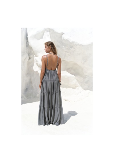 Mai Collection Mai Studios Co. Siena Antrasit Askılı Uzun Elbise Antrasit