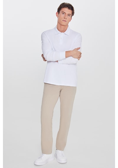 Erkek Bej Pamuklu Slim Fit Dar Kesim Yan Cep Casual Pantolon Bej