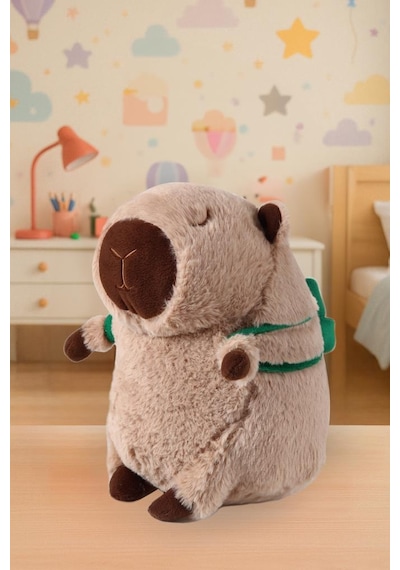 Sevimli Kapibara Kaplumbağa Oturan Sırt Çantalı Peluş Oyuncak 33cm Çok Renkli