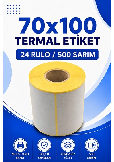 70x100mm Termal Etiket 24 Rulo 500 Sarım Ribonsuz Kargo, Lojistik, Depo Yapışkanlı 1