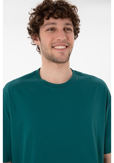U.S. Polo Assn. Erkek Long Fit Bisiklet Yaka Koyu Yeşil Basic Tişört 50305988-VR101
