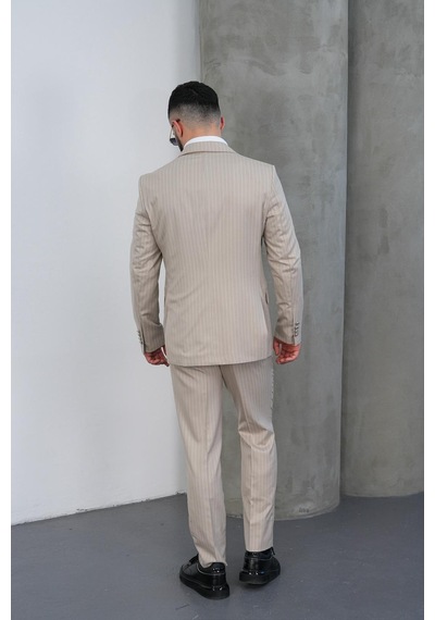 Dupont Classics Dupont Slim Fit Sivri Yaka 6 Drop Çift Yırtmaç Çizgili Viskon Kruvaze Erkek Takım Elbise Bej Dupont Classics Dupont Slim Fit Sivri Yaka 6 Drop Çift Yırtmaç Çizgili Viskon Kruvaze Erkek Takım Elbise Bej