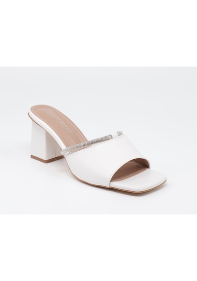 Nesilshoes Nesil Shoes Senyo 076 Beyaz Yazlık Topuklu Kadın Terlik