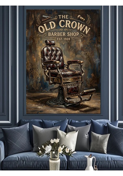 The Old Crown Berber Shop Dekoratif Kanvas - Mdf Ahşap Tablo