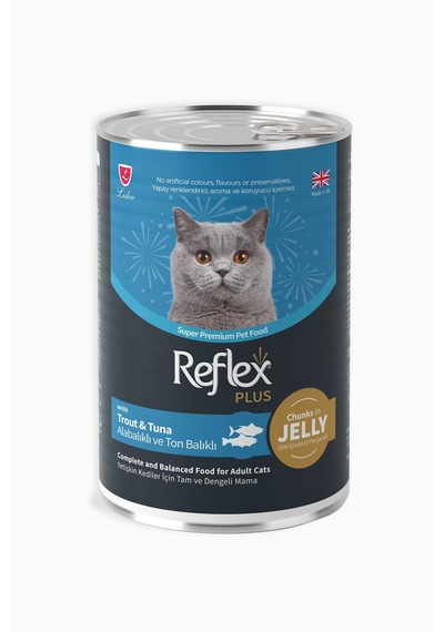 Reflex Plus Jöle İçinde Et Parçacıklı Alabalıklı ve Ton Balıklı Yetişkin Kedi Maması 400 G