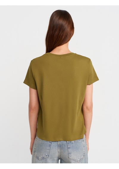 Dilvin 31757 Bisiklet Yaka Dikiş Detaylı T-shirt-yağ Yeşil Yağ Yeşil