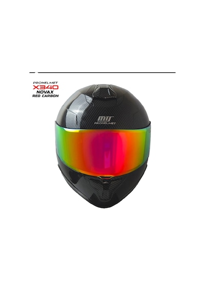 X340 Novax Red Carbon Kapalı Model Kask Kırmızı Camlı+güneş Vizörlü Parlak Siyah Carbon-kırmızı