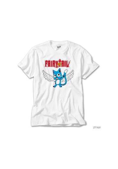 Fairy Tail Happy Beyaz Tişört Beyaz