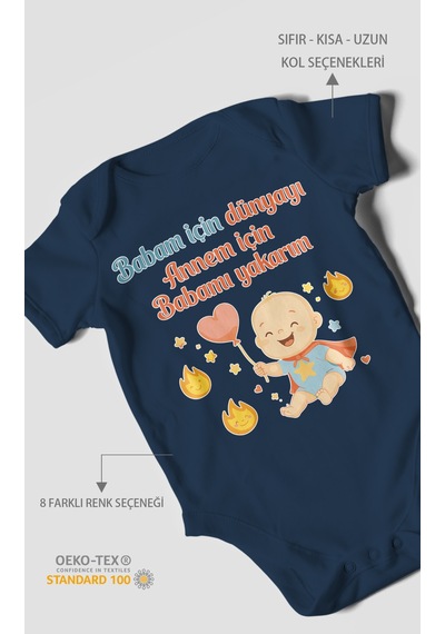 Morivokids Babaya Ve Anneye Özel Kısa Kollu Bebek Body %100 Pamuk Lacivert