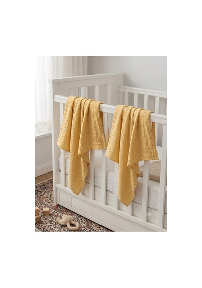 4 Katlı Müslin Bebek Battaniyesi 80x80 Cm - Bebek Örtüsü & Yeni Doğan Kundak - Sarı - 903040791 Sarı
