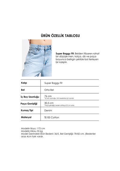 Itsbasic Kadın Ice 4s6-3 Süper Baggy Fit Özel Tasarım Denim Jean Buz Mavi