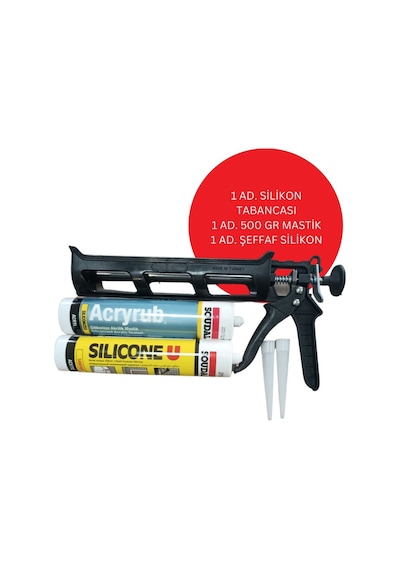 Soudal Silikon Tabancası/ 1 Adet Şeffaf Silikon 280 Gr/ 1 Adet Silikonize Akrilik Mastik 500 Gr