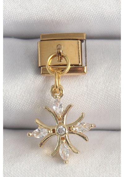 316l Çelik Gold Renk Sallantı Zirkon Taşlı Kar Tanesi Model Nomination Charm Altın