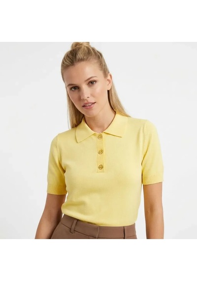 Park Karon Polo Yaka Düğme Detaylı Triko Kazak Sarı
