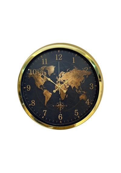 Imperial Atlas Gold Dünya Haritalı 40 X 40 Cm Metal Duvar Saati
