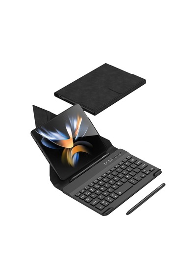 Samsung Uyumlu Galaxy Z Fold 3 Kılıf Standlı Klavye Kalem Bölmeli Kapak