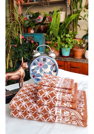 Hediyelik, Çeyizlik , İhraç Fazlası Özel Üretim Bukle Cotton Banyo-mutfak Havlu Seti 6'lı Set Turuncu