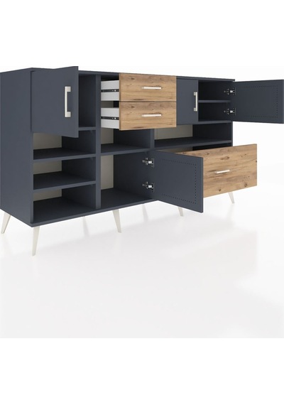 Kronos Konsol 7 Raflı 3 Çekmeceli 4 Kapaklı 176x59x99 Antrasit-an Antrasit-antrasit/çam
