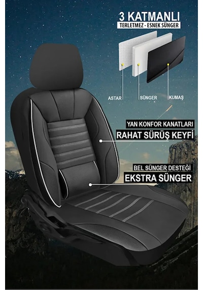 Renault Duster I Facelift 2013 1.5 Dci 85 Hp 2019 Uyumlu Stone Serisi Deri Siyah-beyaz Oto Kılıfı Tam Set