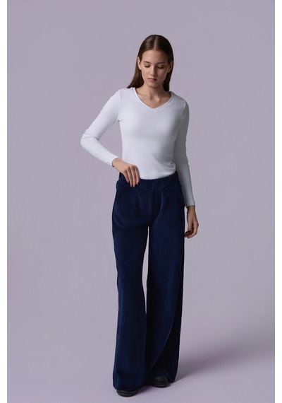 Defys Kadın Bol Paça Cepli Kadife Oversize Fit Pantolon Lacivert - 595424688 Lacivert