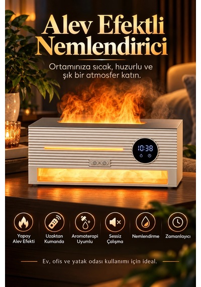 Castu Ls17 Alev Efektli Hava Nemlendirici Aroma Difüzör Dijital Saatli Alarm Ve Kumandalı 260ml