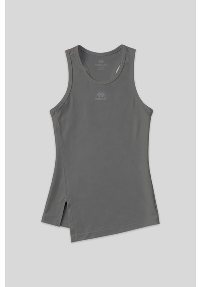 Tommy Life Koyu Gri Yırtmaç Detaylı O Yaka Sıfır Kollu Standart Kalıp Kadın Spor Atlet - 97256 Koyu Gri