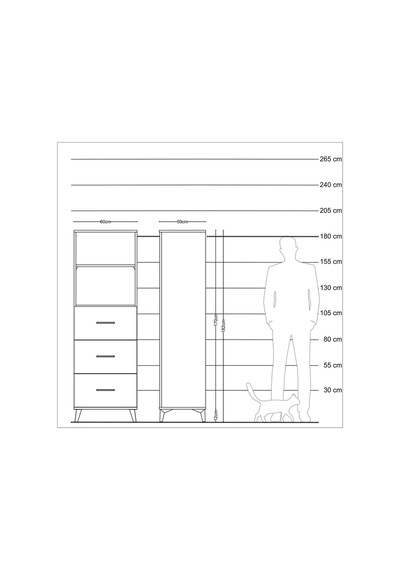 Kronos Dolap 2 Raflı 3 Çekmeceli 60x59x182 Çam-çam Atlas Çam