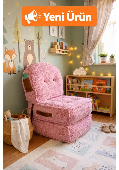 Viscolog Comfy Premium Teddy Kumaşlı Fermuarlı Modüler Çocuk Aktivite Koltuğu Ve Yer Minderi Seti 50x50 70cm Pembe