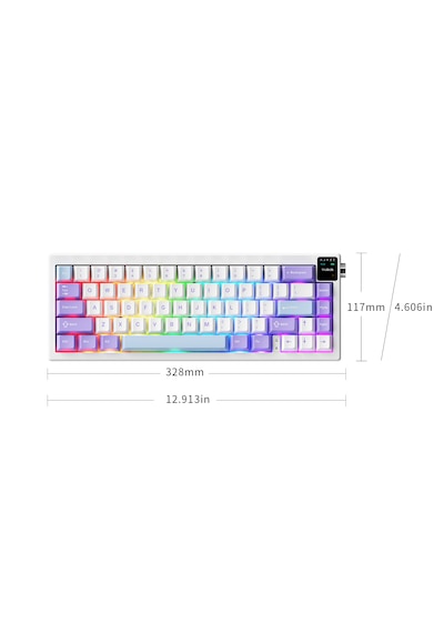 Ak650 Tft Ekranlı 3 Modlu Mekanik Oyun Klavyesi-5.000 Mah Batarya-gasket Tasarım - Purple White