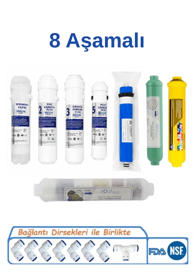 8 Aşamalı Kapalı Kasa Su Arıtma Filtre Seti Inline Filtre Ro Membran, Post Karbon, Mineral Filtre Tam Set -