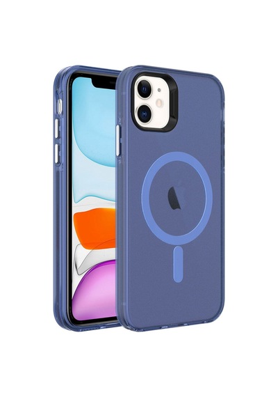 Apple Uyumlu iPhone 11 Kılıf Zore M-safe Şarj Özellikli Buzlu Transparan C-pro Sert Kapak Lacivert