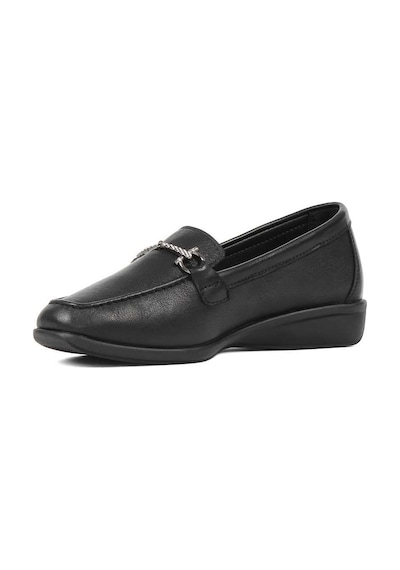 Kadın Siyah Tokalı Deri Loafer