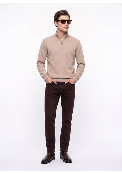 Mustang Bej Erkek Fermuarlı Basic Nakışlı Sweatshirt M6wm-swt1591