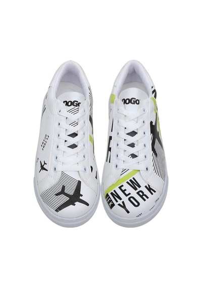 Kadın Vegan Deri Beyaz Sneakers - New York Ticket Tasarım Çok Renkli