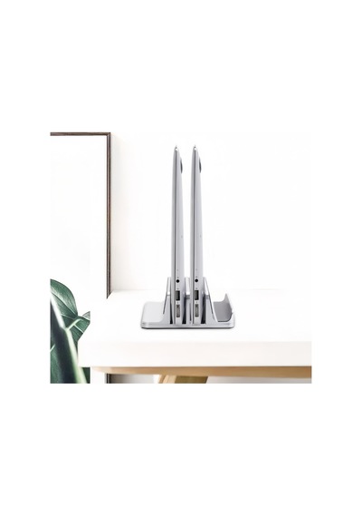 Laptop Standı Dikey Metal Stand Macbook İle Uyumlu Ergonomik Notebook Bilgisayar Tutucu Masaüstü Düzenleyici Alüminyum Gümüş