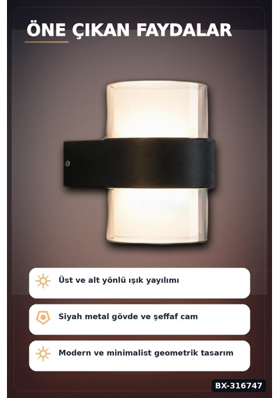 Led Duvar Apliği 12w 3200k Gün Işığı Ip54 Dış Mekan Bahçe Aydınlatması Bx-316747 Rekli