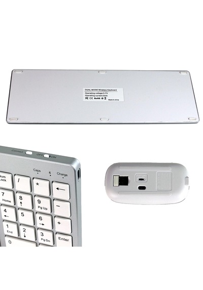K835 Çift Modlu Kablosuz Klavye 2.4 Ghz + Bluetooth 3.0/5.0, Şarj Edilebilir, Çoklu Cihaz Desteği Gümüş Optik