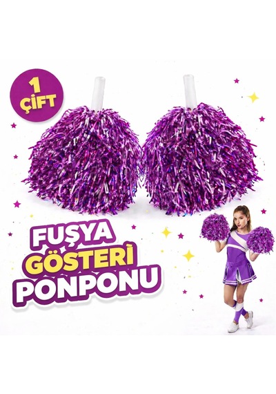 1 - 979 - Çift 2 Adet Fuşya Renk 23 Nisan 19 Mayıs 29 Ekim Okul Gösteri Ponponları - Csmo-tex - Ekstra Dolgun