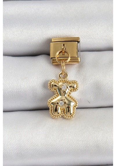 316l Çelik Sallantılı Zirkon Taşlı Ayıcık Model Gold Renk Nomination Charm Diğer