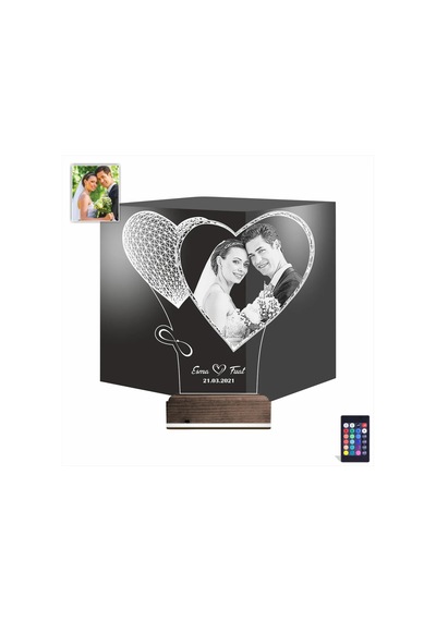 Luvivia Kalp Sevgiliye Hediye Fotoğraflı 3d Lamba - Masa Gece Lambası V1