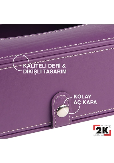 2k Suni Deri Peçetelik Mendil Kutusu 13 24 6 Cm. Lila Mor