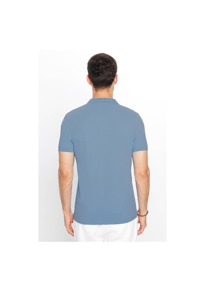Tudors Erkek Slim Fit Dar Kesim Pamuklu Yumuşak Dokulu Serin Tutan Kumaş Düz Pike Mavi Polo Yaka Tişört-33698 Mavi