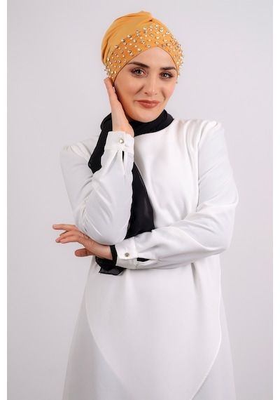 Hürrem Bone Gold Pratik Hazır Geçmeli Tesettür Bone Sandy Kumaş Taşlı 1456_03 Altın Hürrem Bone Gold Pratik Hazır Geçmeli Tesettür Bone Sandy Kumaş Taşlı 1456_03 Altın