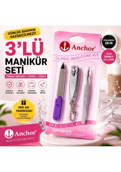 3 Lü Manikür Bakım Seti Tırnak Makası, Cımbız Ve Törpü, Kompakt Taşınabilir Tırnak Bakım Kiti, Ev Ve Seyahat İçin Prat