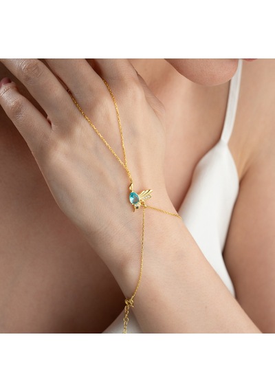 Vaoov 925 Ayar Gümüş Mavi Taşlı Arı Kuşu Şahmeran Bileklik Gold