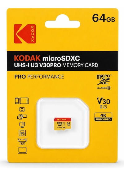 Kodak 64gb Micro Sdxc Uhs-ı U3 V30 Pro 100mb/s + 70mb/s Hafıza Kartı
