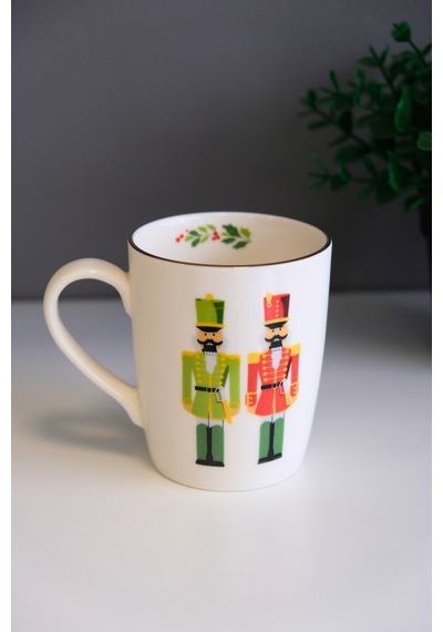 Tabak Evi Porselen Altın Yaldızlı Kurşun Asker Kulplu Mug Kupa 9cm 220ml Tekli Çok Renkli