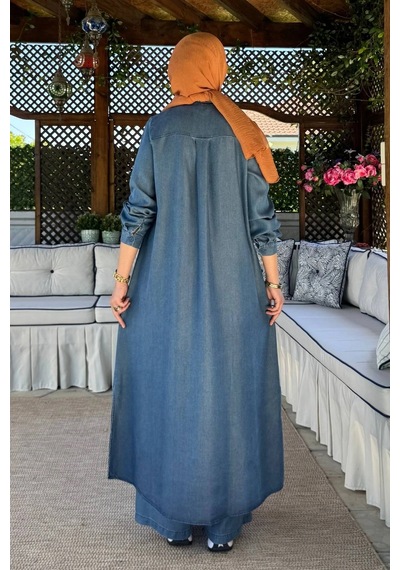 Rabia Şamlı Kot Tencel Pantolonlu Takım Normal