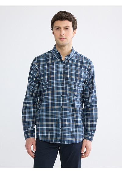 Lcwaıkıkı Classic Lacivert Regular Fit Ekose Desenli Gabardin Erkek Gömlek